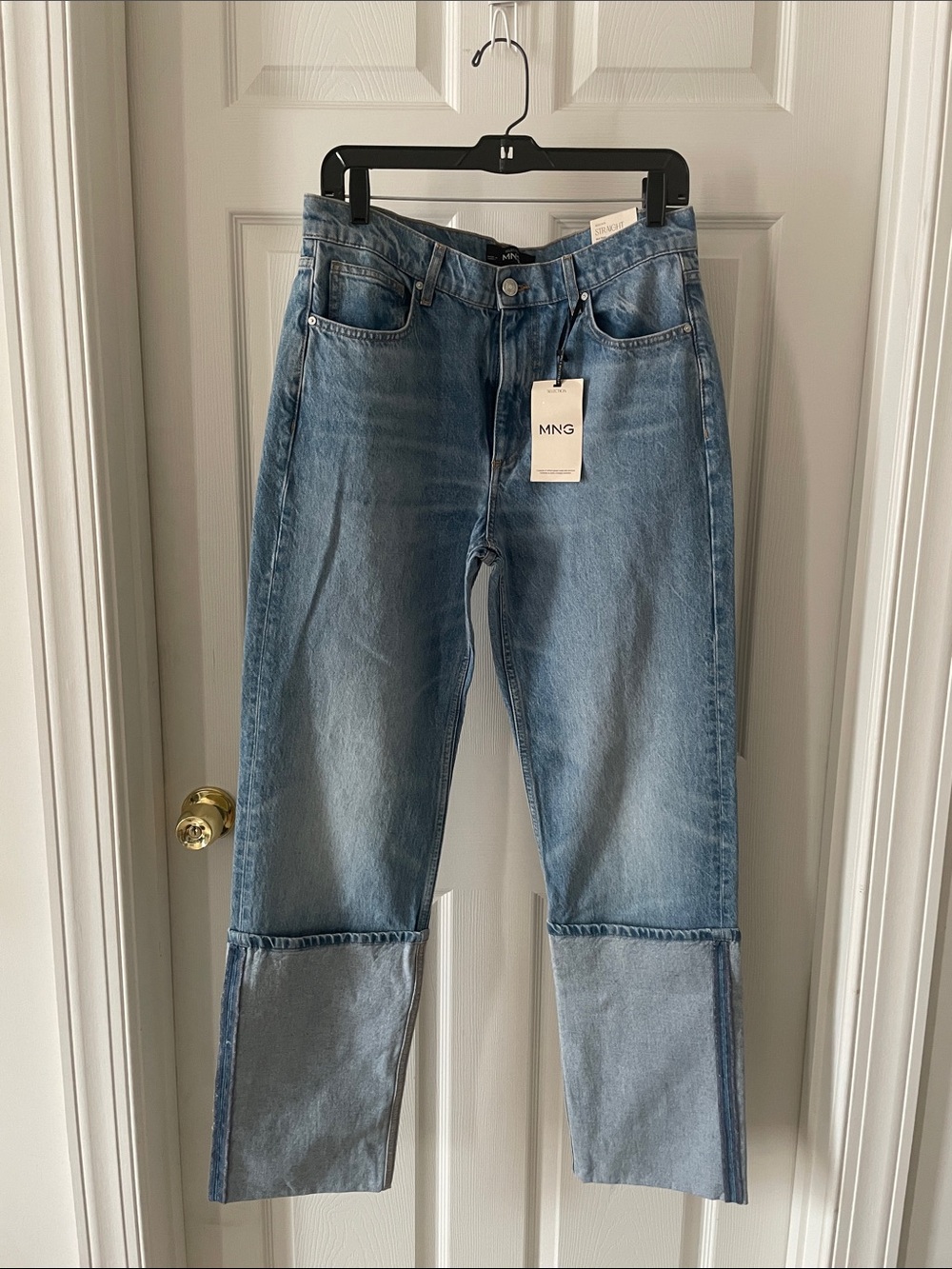 NWT Mango TURNED-UP STRAIGHT JEANS Light Blue Straight Jeans